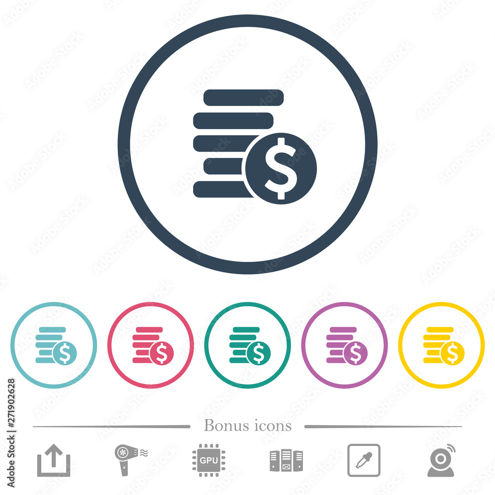 Dollar coins flat color icons in round outlines Dollar coins flat color icons in round outlines