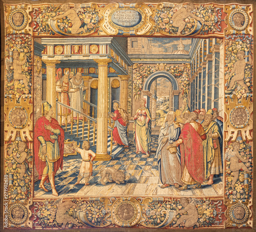 COMO, ITALY - MAY 8, 2015: The tapestry of Presentation of Virin Mary in in the Temple in Cathedral (Duomo di Conmo) from 16. cent. photo