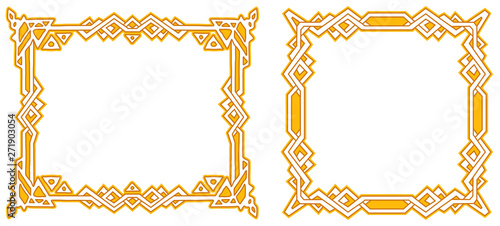 Square and rectangular frame with celtic national ornament, interlaced ribbon isolated on white background. Element for graphic design. Vector