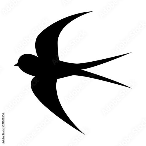 Vector drawing silhouette flying swallow on white background
