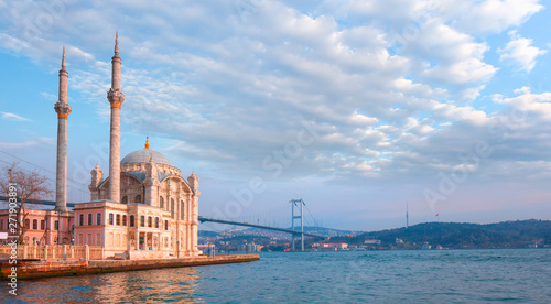 Ortakoy mosque and Bosphorus bridge at amazing sunset - Istanbul, Turkey