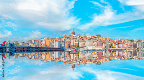Photography Galata Tower, Galata Bridge, Karakoy district and Golden Horn at morning, istanb