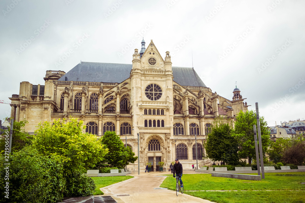 Fototapeta premium Classic facade Church of St Eustache on spring day, Paris, France