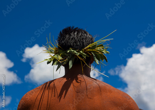 Man With Traditional Headdress In Tapati Festival, Easter Island, Chile photo