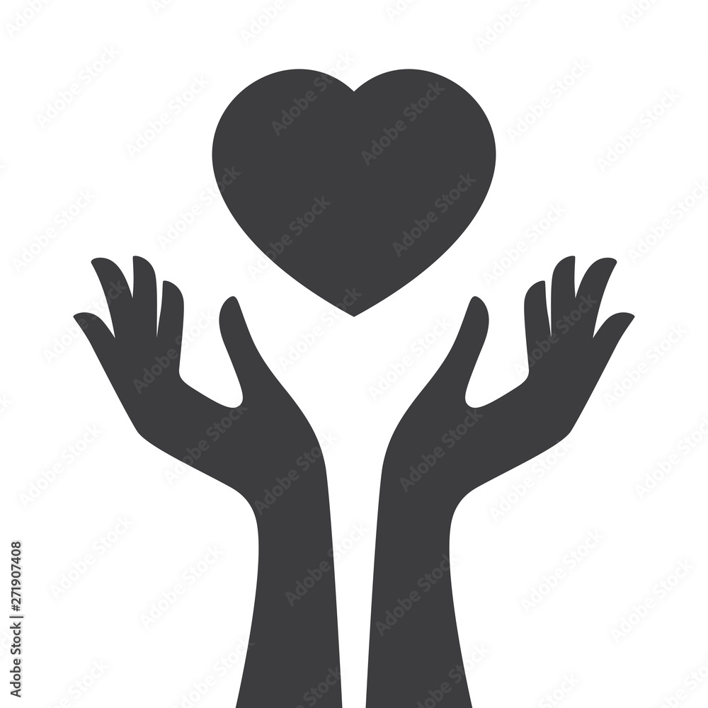 Vector black two female hands catching art heart. Isolated on white background Vector black two female hands catching art heart. Isolated on white background