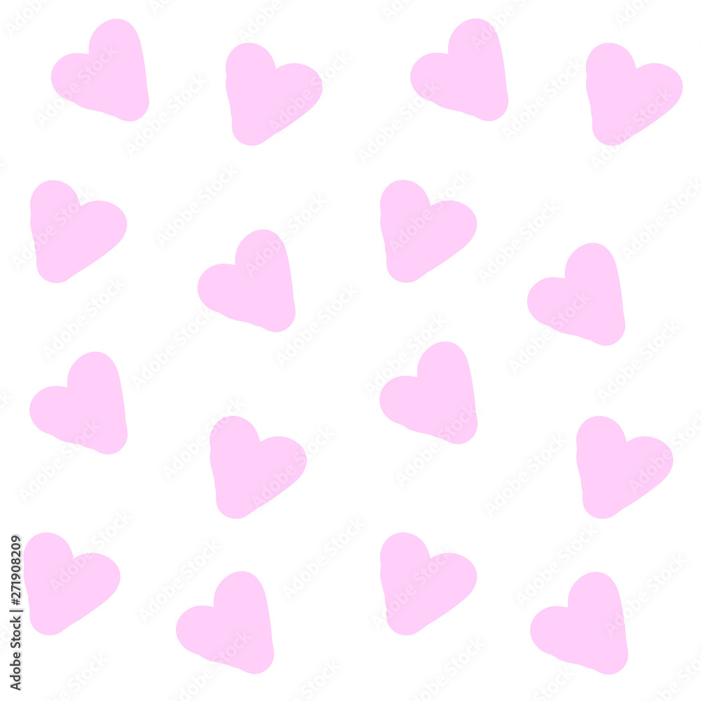 Hand drawn Pink Hearts background texture vector illustration. Pastel romantic poster for pattern Valentines day, wedding, birthday holiday, decoration. Sweet vintage heart template isolated on white.
