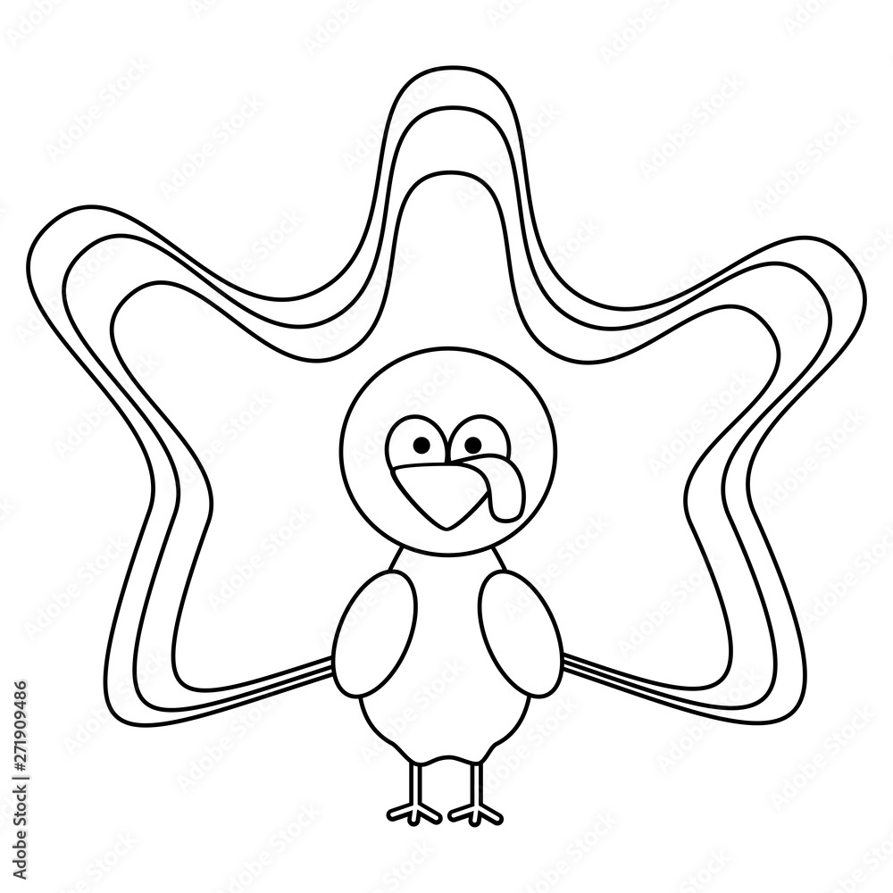 cute cartoon black and white turkey vector illustration for coloring ...