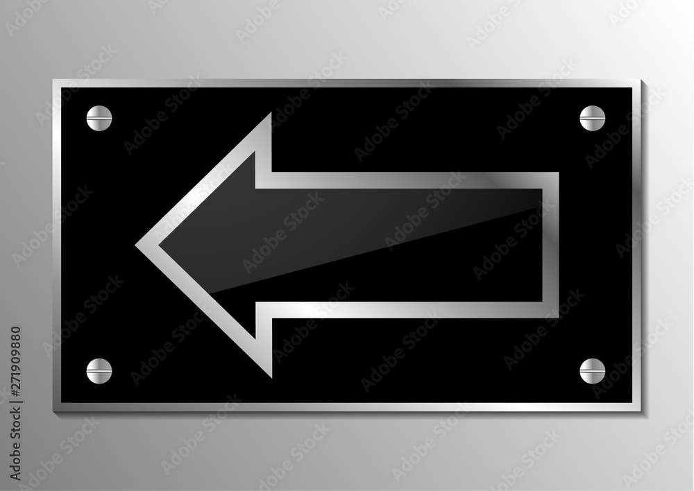 Bright abstract metal plate with an arrow, a pointer. Shiny silver edging with bolts. Bright abstract metal plate with an arrow, a pointer. Shiny silver edging with bolts.