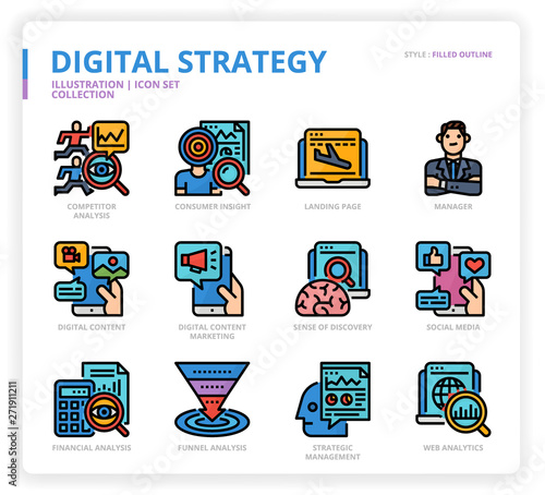 Digital strategy icon set