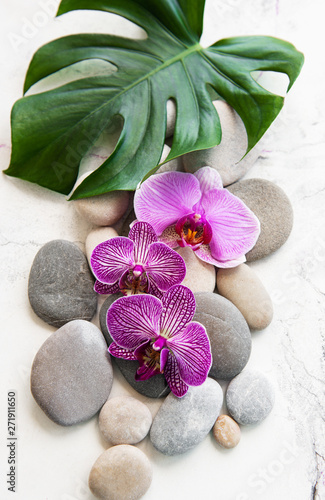 Spa stones with orchids