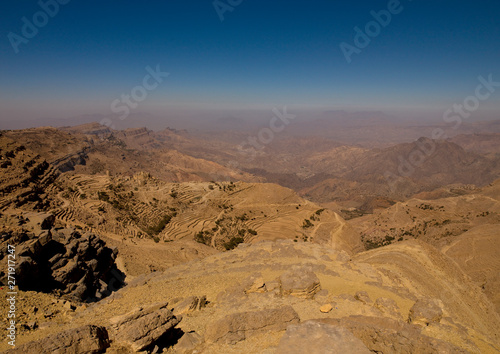 Dry Landscape And Terrace Cultivation, Hababa, Yemen photo