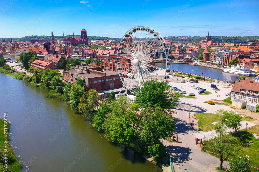 Fototapeta premium Aerial view of Gdansk old town in summer scenery, Poland