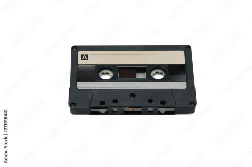 Compact audio tapes for magnetic recording on a white background.Compact cassettte Compact audio tapes for magnetic recording on a white background.Compact cassettte