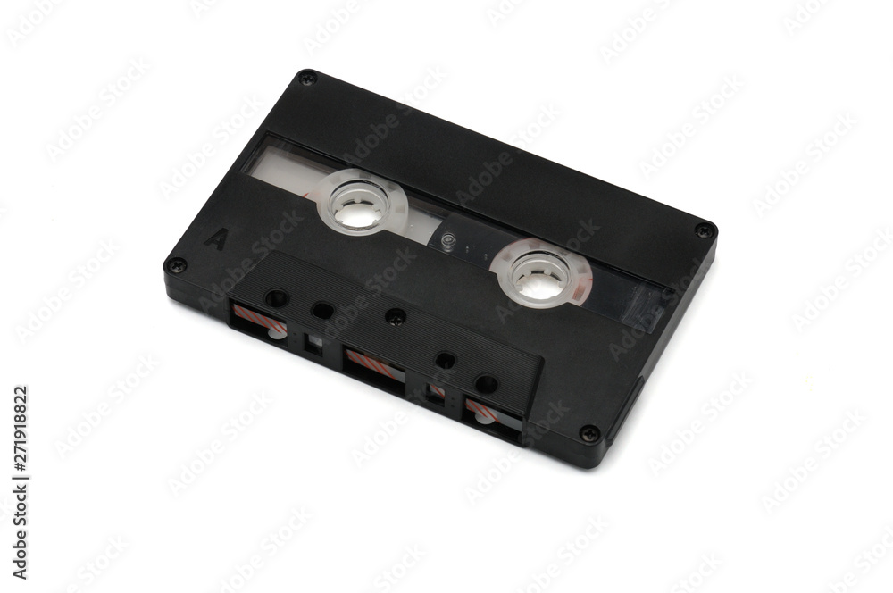 Compact audio tapes for magnetic recording on a white background.Compact cassettte Compact audio tapes for magnetic recording on a white background.Compact cassettte