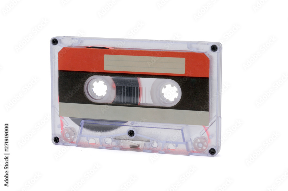 Fototapeta premium Compact audio tapes for magnetic recording on a white background.Compact cassettte