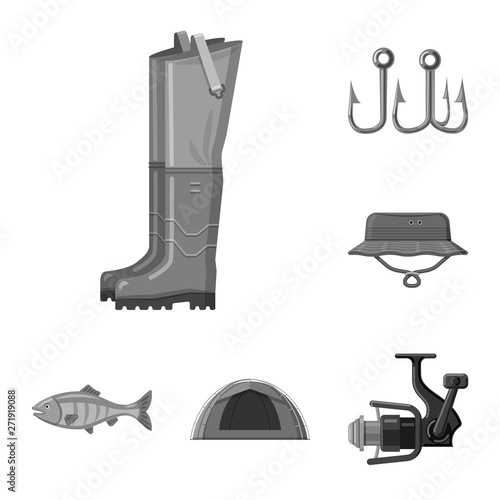 Vector design of fish and fishing icon. Collection of fish and equipment stock symbol for web.