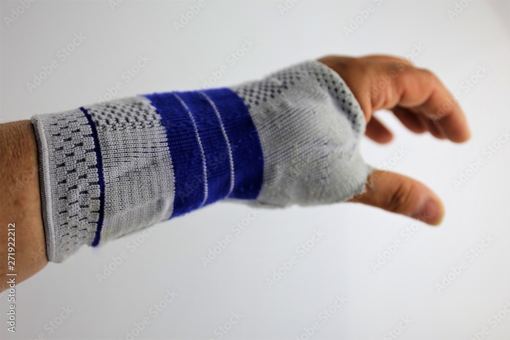hand with bandage on white background