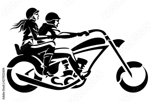 Obraz na plátne Chopper Rider Couple, Side View Shadow
