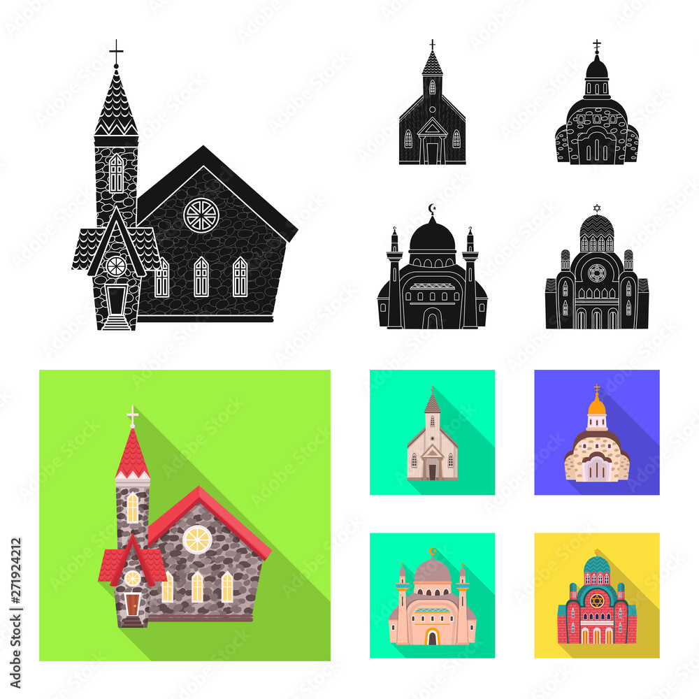 Vector design of cult and temple icon. Collection of cult and parish stock symbol for web.