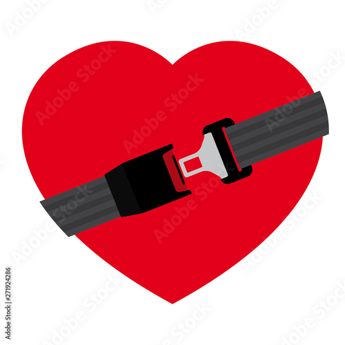 Vector icon heart with safety belt for protection - open. Isolated on white background.