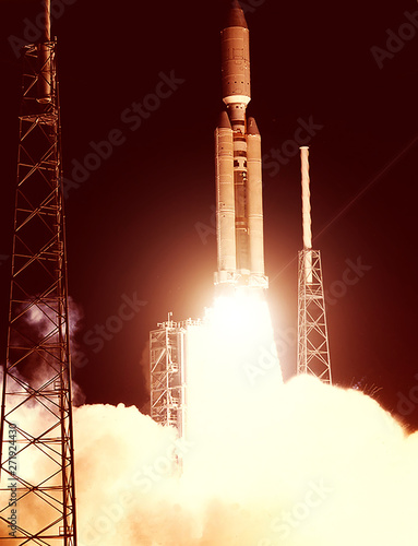 Photography Spaceship launch in clouds