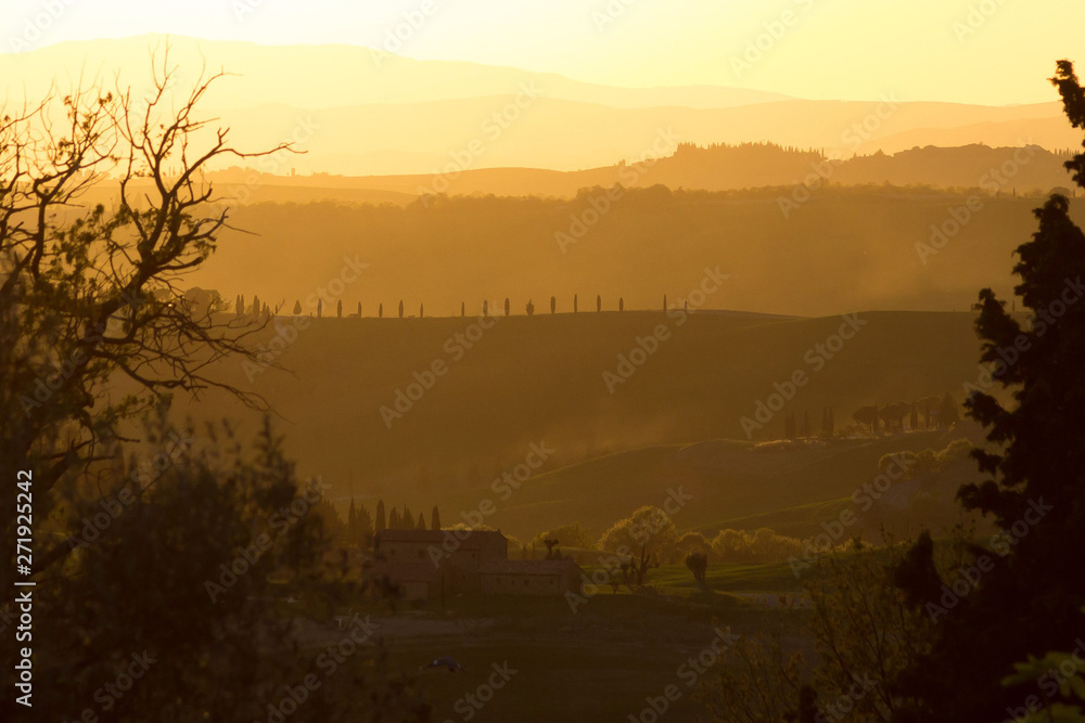 Sonnenuntergang, goldene Stunde im Süden der Toskana, Italien - Sunset, golden hour in the south of Tuscany, Italy