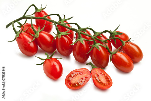 Wallpaper Mural Bunch of Plum Tomatoes with Water Droplets, Ingredient, Sliced – "Datterino" Variety – Close-Up Isolated on White Background Torontodigital.ca
