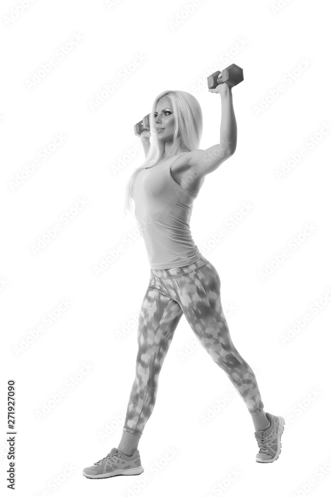 Beautiful young woman exercise with dumbbells
