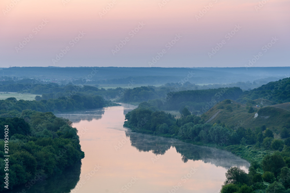 Morning landscape - Fog on the river Don in the Voronezh region, Russia Morning landscape - Fog on the river Don in the Voronezh region, Russia