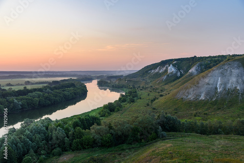 Chalk mountains at Don river in Voronezh region, Russia