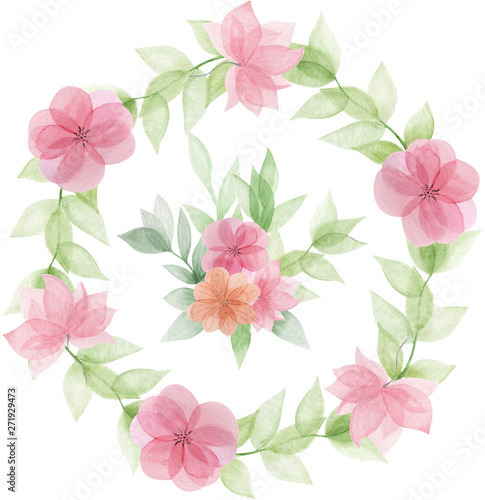  Watercolor transparent flowers illustration. Floral frame. Postcard. Invitation. Background. Design.Transparent wreaths.