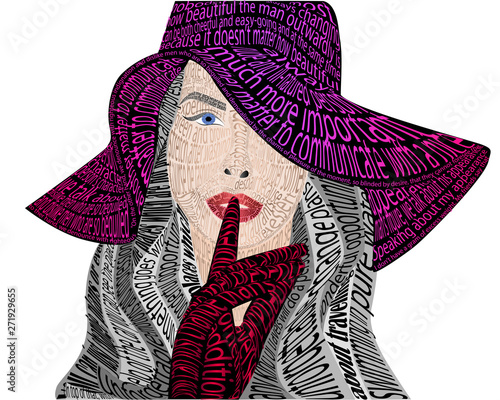 Typographic portrait, girl in a hat on a white background, vector illustration, eps 10