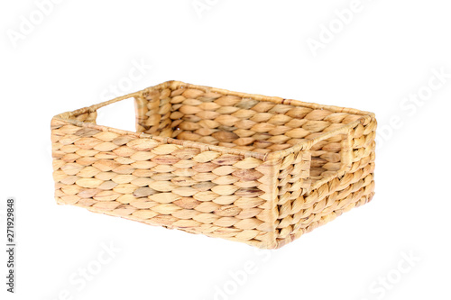 Water hyacinth wicker storage basket isolated on white background