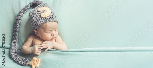 Konstfotografi Adorable newborn baby sleeping in cozy room
