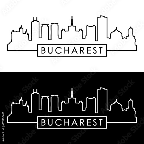 Bucharest city skyline. Linear style. Editable vector file.