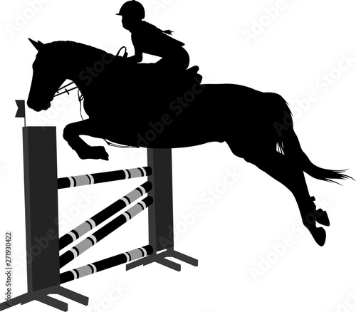 jumping show.equestrian sport  horse with jockey jumping a hurdle silhouette