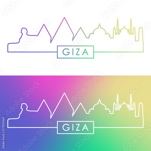 Giza city skyline. Colorful linear style. Editable vector file.