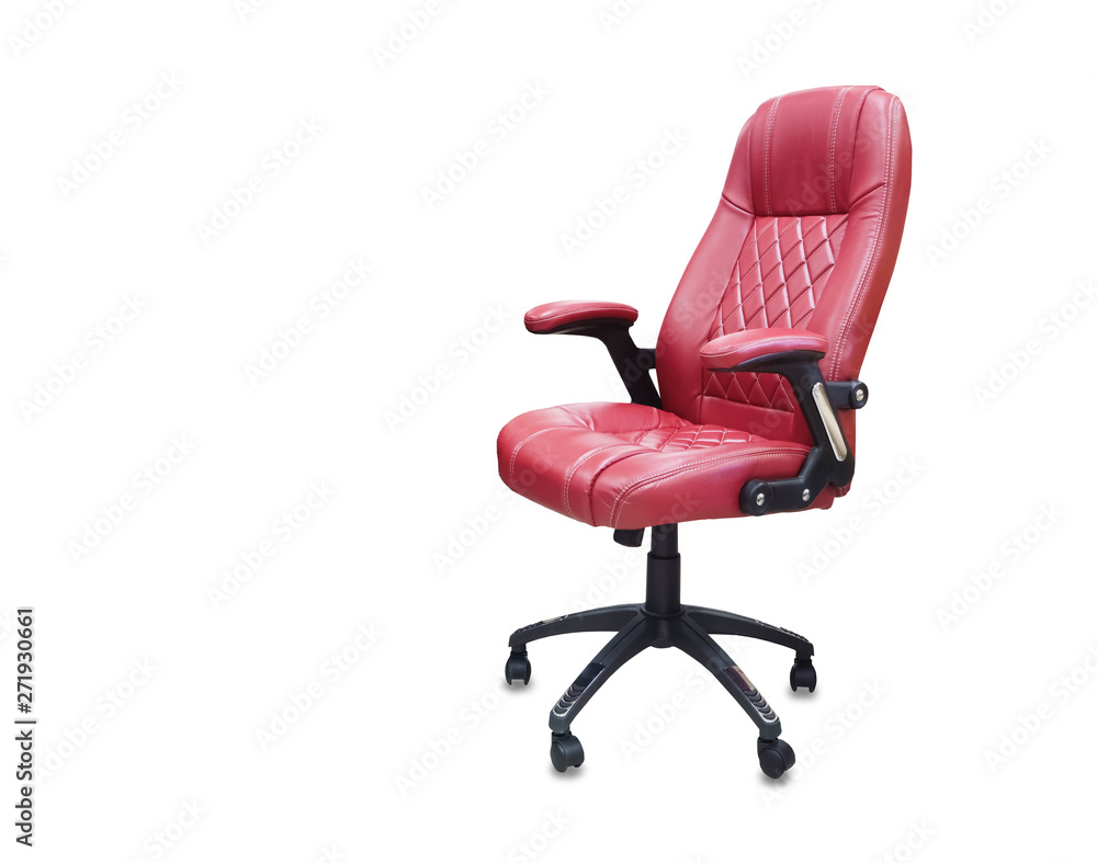 The office chair from red leather. Isolated over white The office chair from red leather. Isolated over white