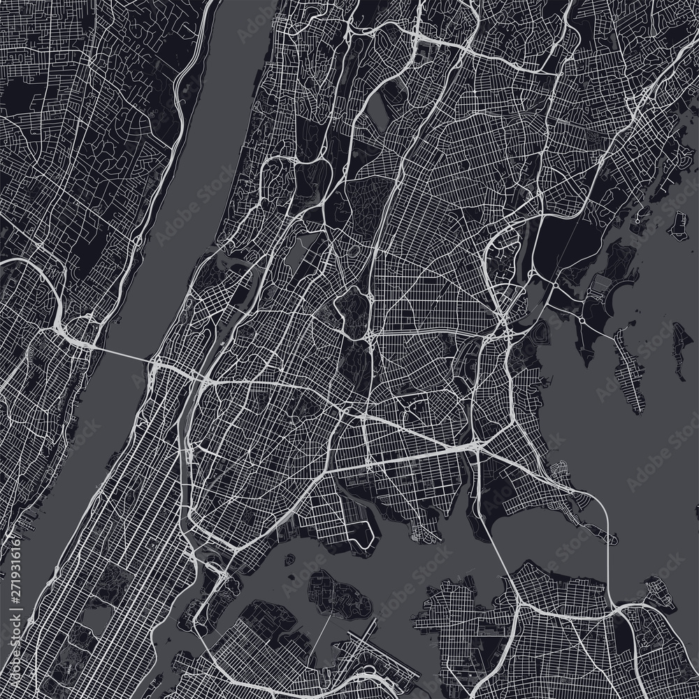 The Bronx map. Dark map of The Bronx borough (New York, United States ...