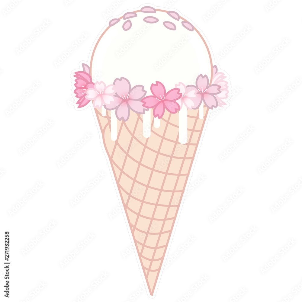 Pink sakura ice cream illustration isolated on white background Pink sakura ice cream illustration isolated on white background