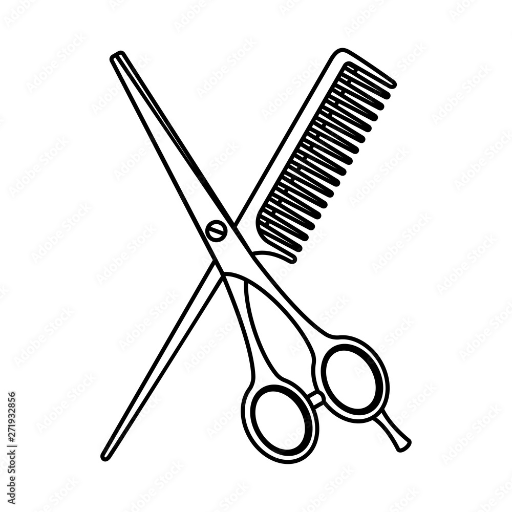 Line art black and white scissors and comb Stock Vector Adobe Stock