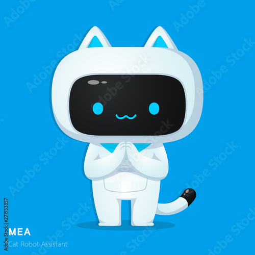 Cute cat ai robot assistance character in respecting action use for illustrations