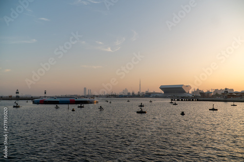 Canvas Print Sunset view over Dubai Down Town, view from Dubai Festival City