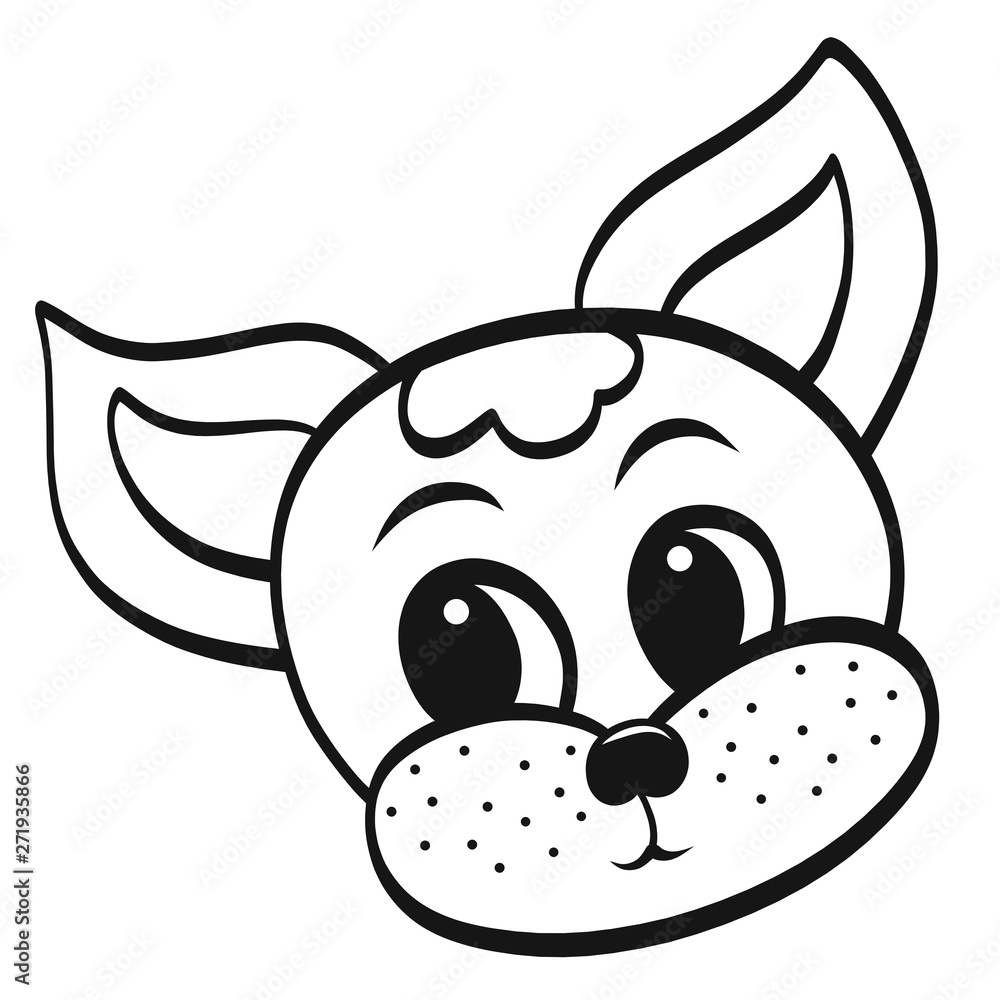 head of a small modest dog, black outline head of a small modest dog, black outline
