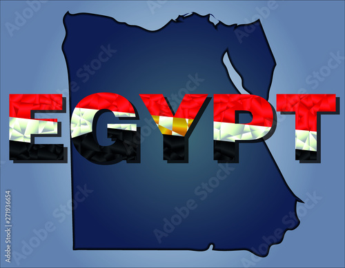 Photo The contours of territory of Egypt and Egypt word in colours of the national fla