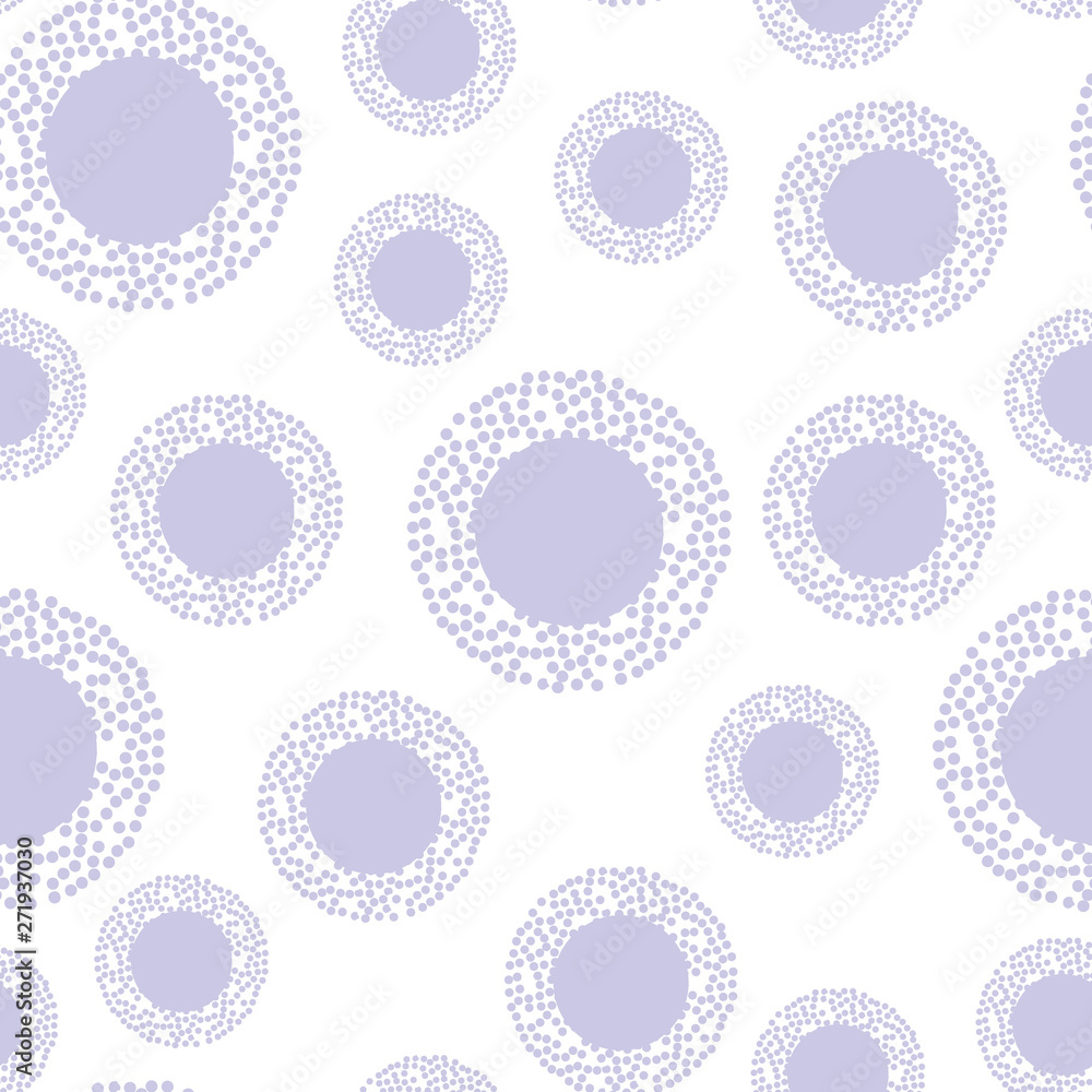 Seamless geometric vector pattern, purple circles and round dotted elements