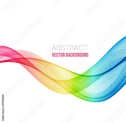 Abstract curved lines background. Multicolored transparent wave.