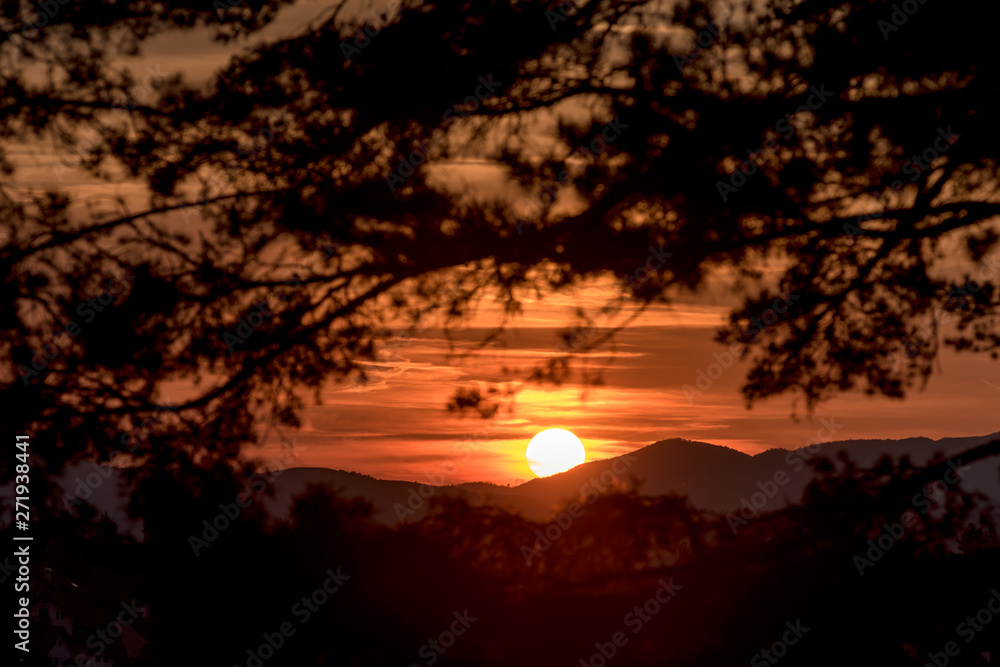 Beautiful sunset scene in mountains. Zlatibor, Serbia