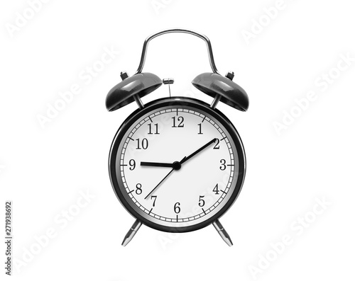 Black alarm clock isolated on white