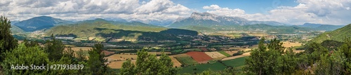 Panoramic view of the Ara river valley between the towns of Bolta  a and Ainsa in the Pyrenees